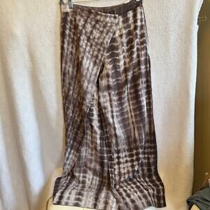 NEW Zara faux wrap pants gray tie dye side zip/snap closures office wear  size L